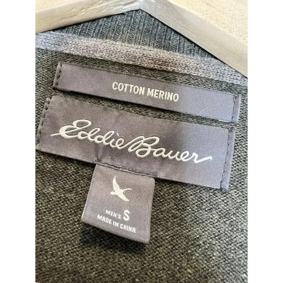 Eddie Bauer Cotton Merino Wool Blend Pullover Sweater Olive Green Mens Sz Small - Picture 2 of 6